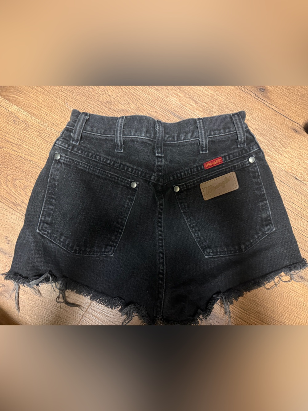 Wrangler Black Denim Shorts with Leather Patch